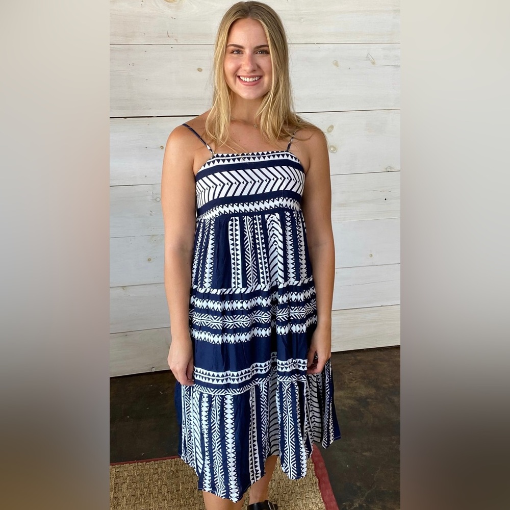 Blue White Mid Length Dress